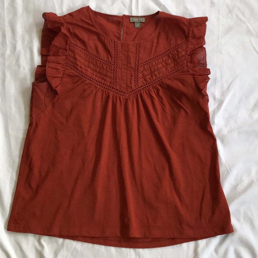 J. Crew Rust Ruffle Top
